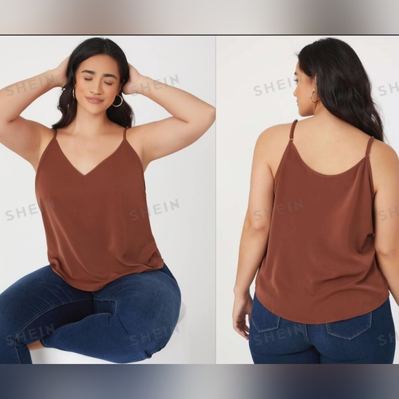 Rust Brown Spaghetti Strap Camisole Tank Top Smooth Fabric V neck - Picture 1 of 1